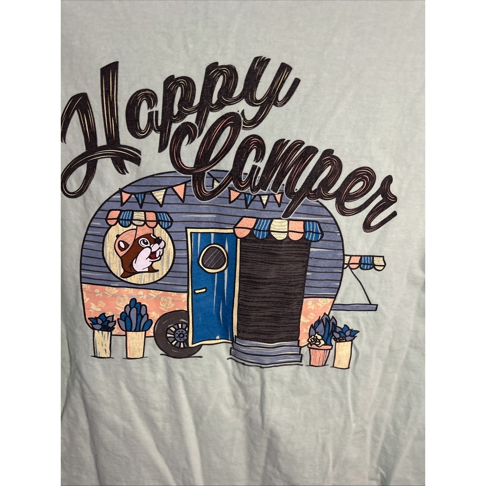 Buc-ee's Short Sleeve T-Shirt Adult M Bucees Happy Camper 100% Cotton Green - Picture 2 of 6